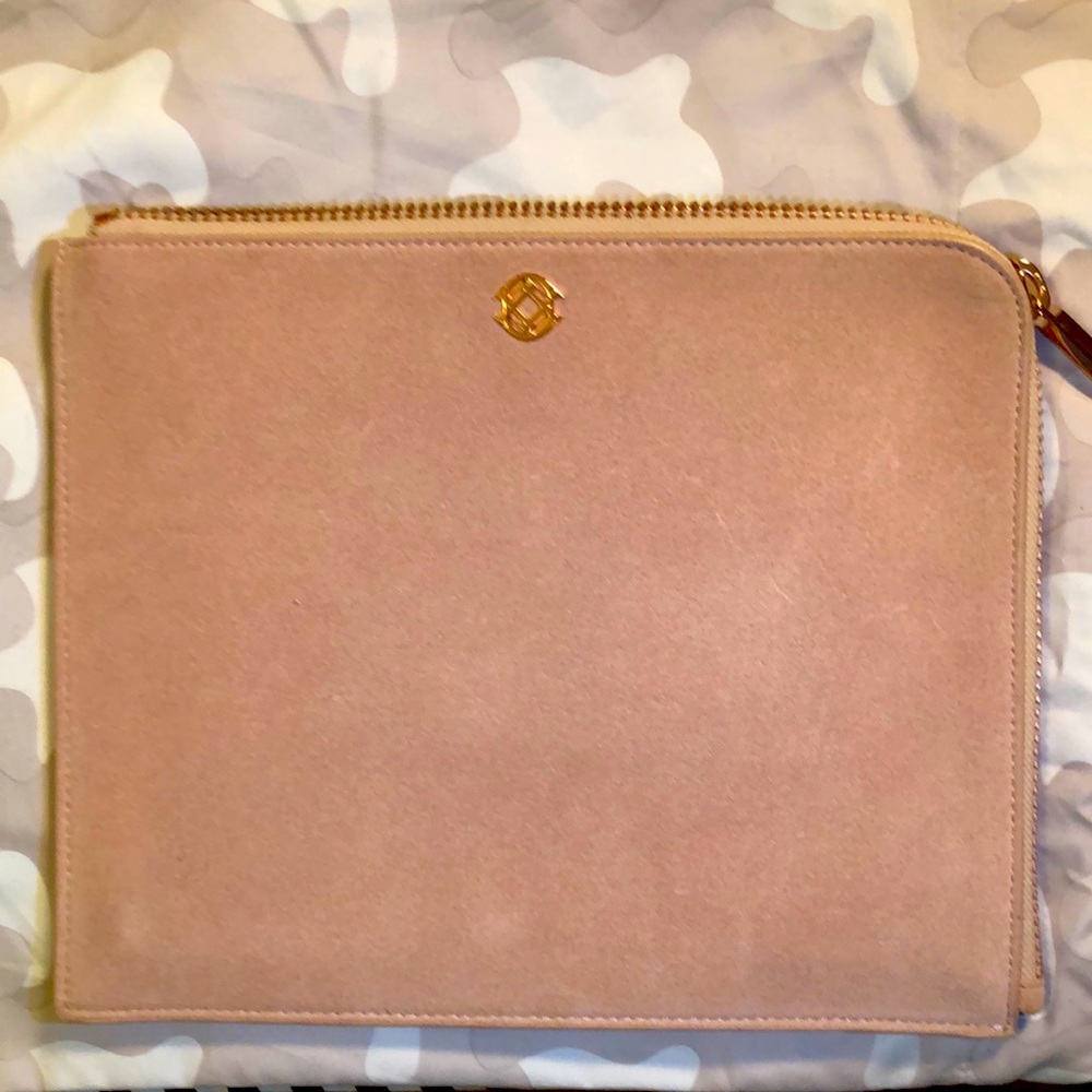 Dagne Dover x Marianna Hewitt blush suede with Rose Gold hardware Folio wristlet